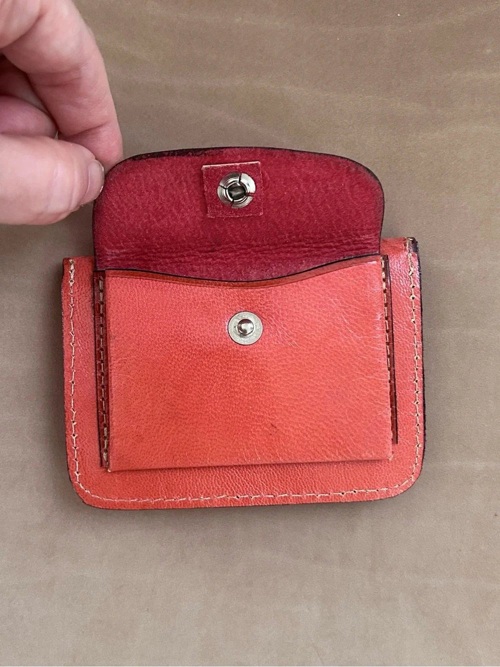 Hand Tooled Mexico Coral Leather Card Coin Case Holder NWOT